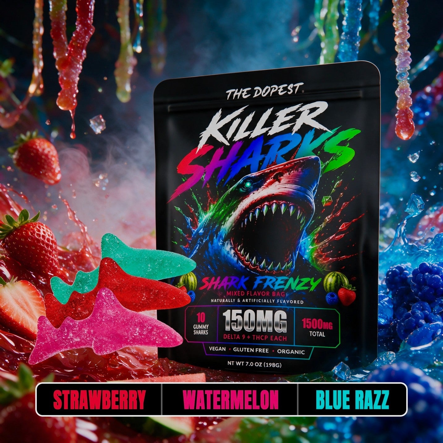 Killer Sharks Mixed Flavor Gummies - 1500MG D9 + THCP.