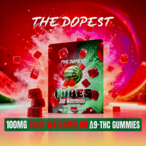 The Dopest Cubes: Sour Watermelon 100mg Delta 9 Gummies